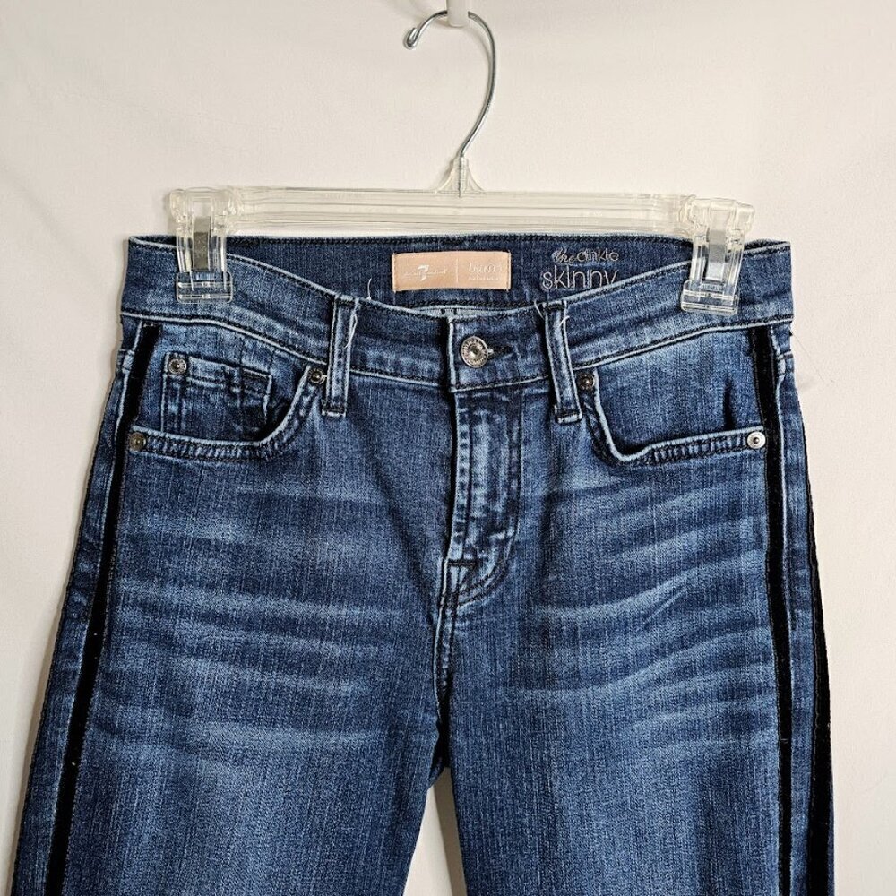 Women's 7 FOR ALL MANKIND The Ankle Skinny Jeans DARK WASH BLUE size 26 Denim - Picture 3 of 10